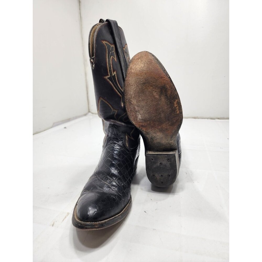 Renegade Mens Alligator Skin Pull On Western Cowboy Boots Black Size 8.5